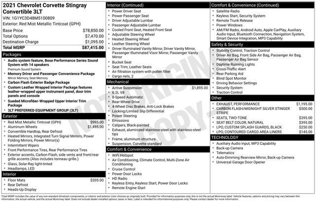 2021 Chevrolet Corvette Stingray 3LT