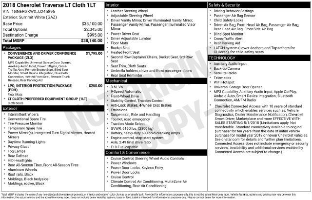 2018 Chevrolet Traverse LT Cloth